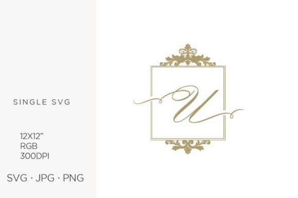 Golden Monogram Frame Victorian Letter U Vector Art