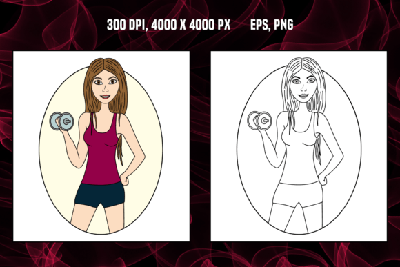 Sports Girl with Dumbbell for Coloring: A Workflow Asset for Designers and Creators